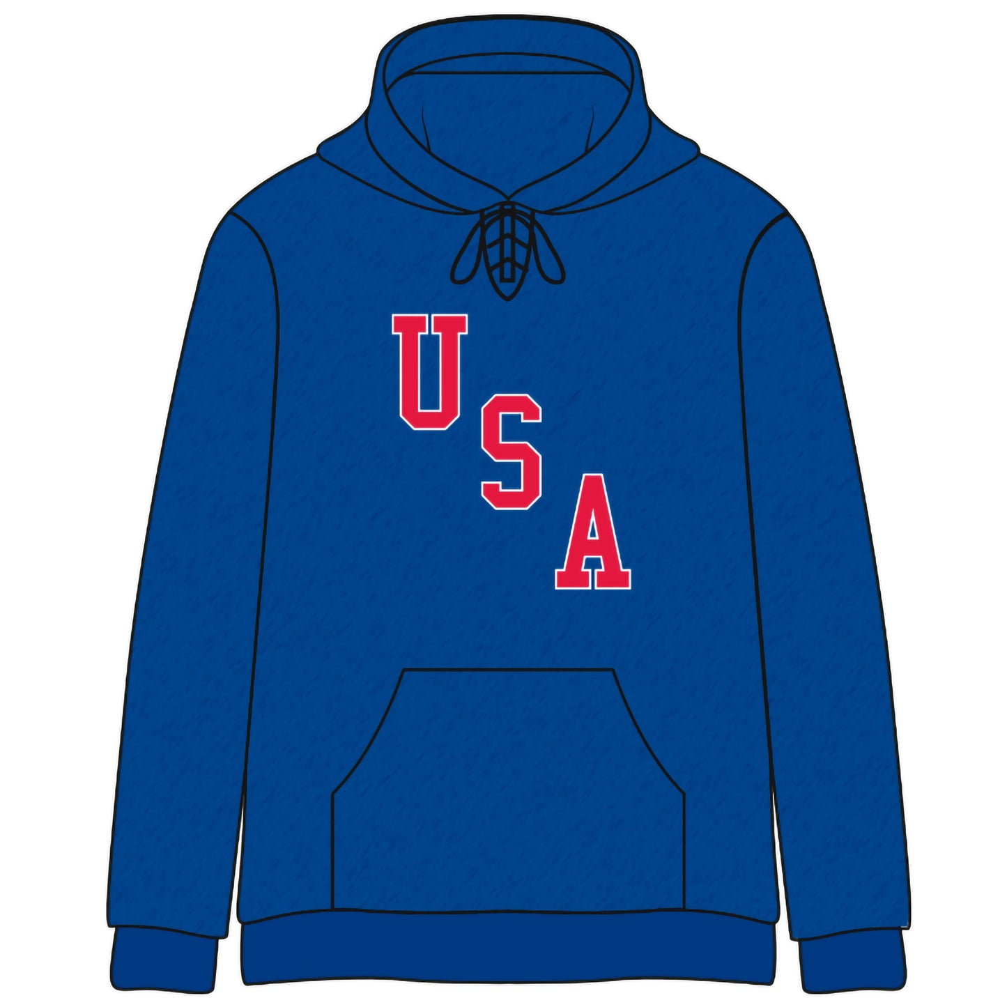 2026 USA Royal Blue Stitched Melange Cotton Hoodie (w/lace neck)