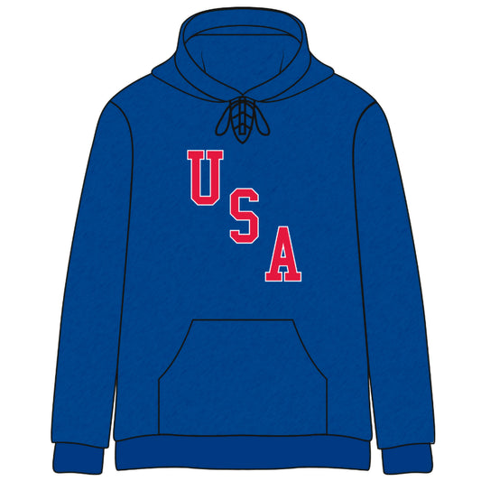 2026 USA Royal Blue Stitched Melange Cotton Hoodie (w/lace neck)