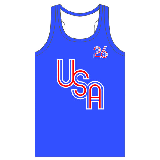2026 USA Customizable Blue Racerback Tank Top