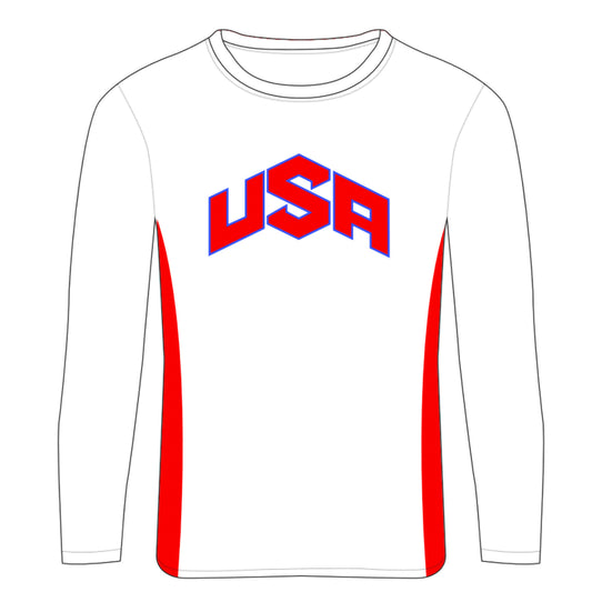 2026 USA Ball Hockey White/Red Flag Back Long Sleeve