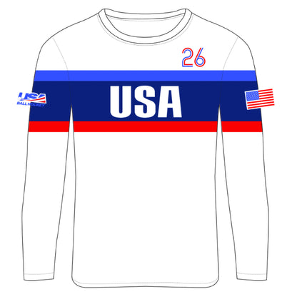 2026 USA Ball Hockey Text Stripe Long Sleeve